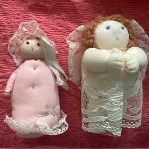 Vintage Stuffed Sewn Tiny Dolls Angel & Baby